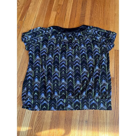 Worthington Stretch Womens Chevron Print Short Sleeve Blouse Large - Picture 4 of 6